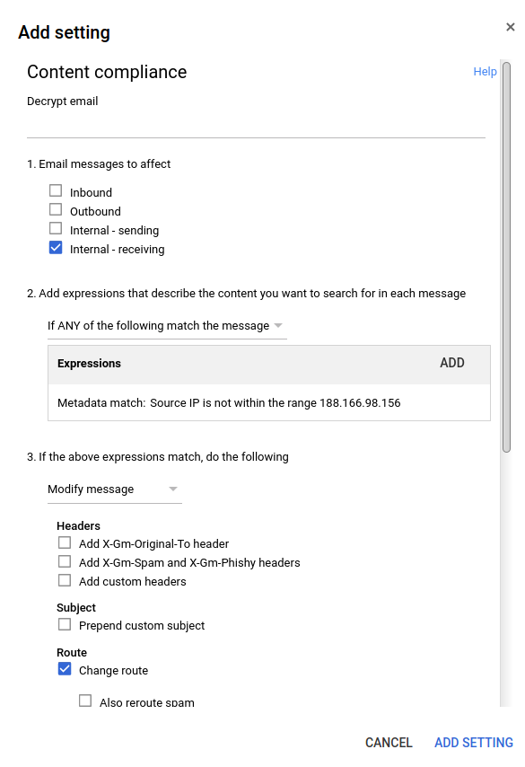 Google Workspace content compliance decrypt