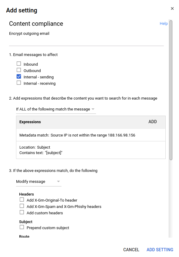 Google Workspace content compliance sending