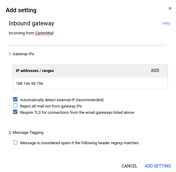 Google Workspace inbounce gateway