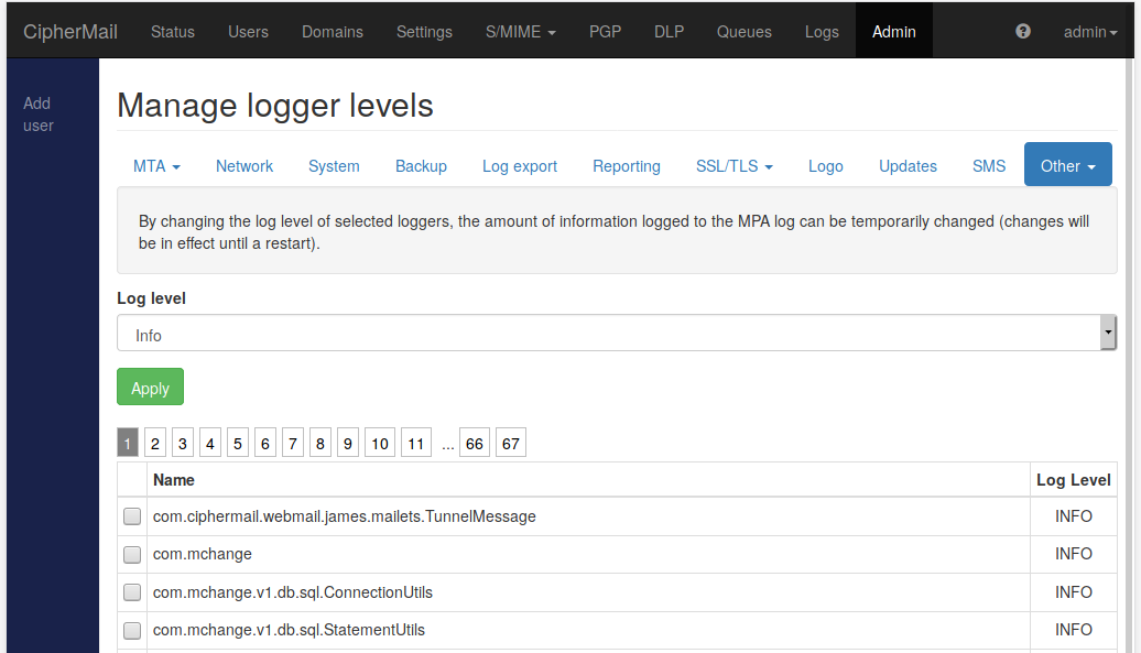 Manage logger levels