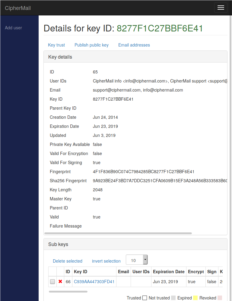 PGP key details
