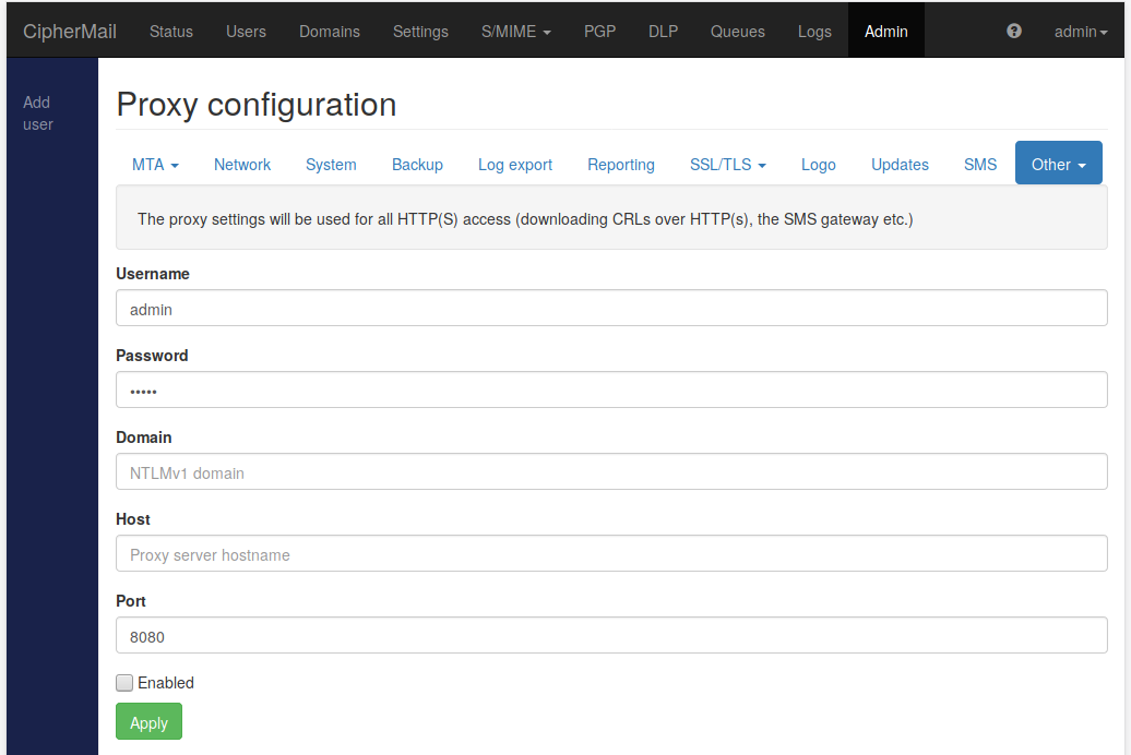 Proxy configuration