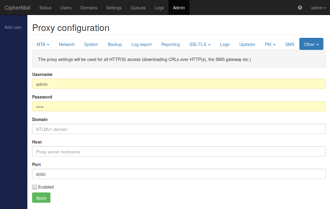 Proxy configuration